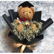 Adorable Graduation Teddy With Gypsophila Bouquet